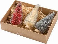 Primitives by Kathy 3" Tall Bottle Bristle Glitter Wood Kraft Boxed Set 3 NIB
