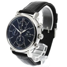 IWC SCHAFFHAUSEN PORTOFINO IW391008 42mm SS Black Dial Leather Chronograph #C358 2