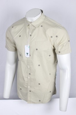 Vissla Men's Fired Up Eco Short Sleeve Button Shirt Lightweight Medium Beige Geo