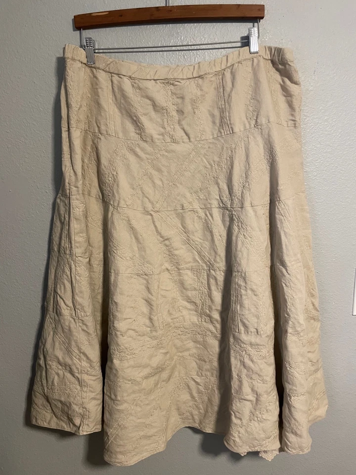 Coldwater Creek Skirt Womens 2X Beige Embroidered Eyelet A-Line Lined Boho Lace - Image 2 of 4