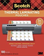 NEW Scotch Letter Size 8.9In X 11.4In Thermal Laminating pouches 3 MIL 100 qty