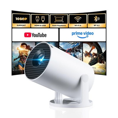Mini Projector 1080P WiFi Bluetooth, Portable Smart Projector with 180° Rotation