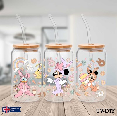 Minnie Mouse Ostern UV DTF Aufkleber - 16oz Libbey Dose Glasfolie yd325