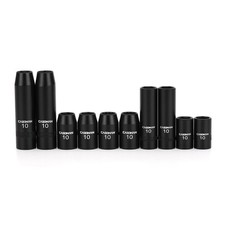 10Piece Impact Socket Set-10mm, 1/4  3/8 Drive, Deep  Shallow, Metric, Black P