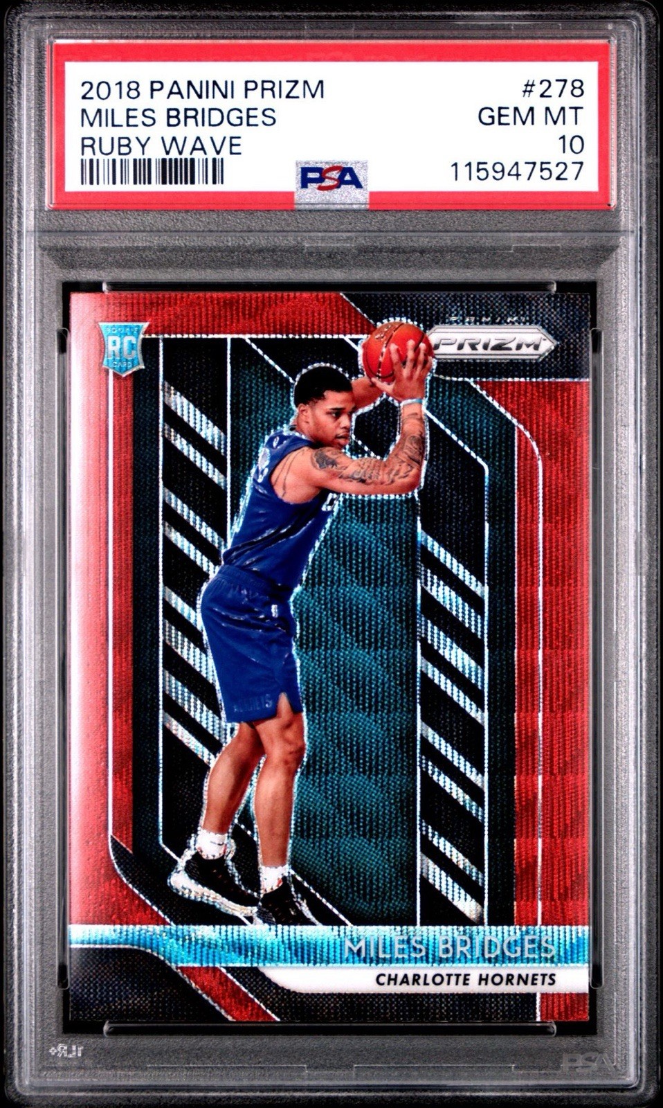 2018-19 Panini Prizm #278 Miles Bridges Rookie Ruby Wave PSA 10 Hornets RC