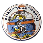 Vintage Gulf Aviation Mickey Minnie Porcelain Sign - Disney Airshow Sign