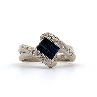 Le Vian 18K Weißgold Saphir & Rundschliff Diamant gedrehte Schäfte Bypass Ring