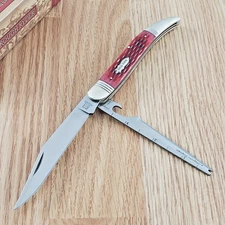 Rough Ryder Fish Pocket Knife 440 Stainless Blade Red Jigged Bone Handle 1401