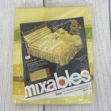 Sears Mixables Twin Flat Sheet Sierra Stripe Yellow Green Percale Vintage 70s