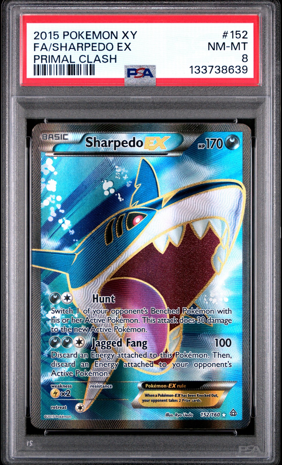 2015 POKEMON XY PRIMAL CLASH #152 FULL ART/SHARPEDO EX PSA 8