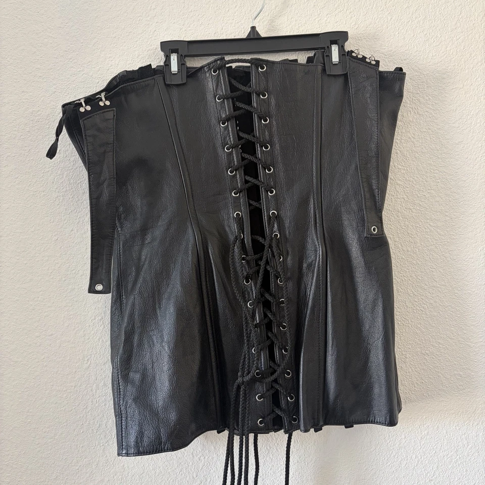 Lencería Allure 100% Cuero Corsé Negro Gótico Fetiche Mujer XL Ajustable Foto 3 de 4