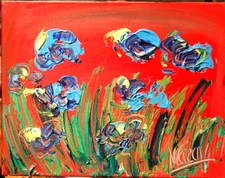 BLUE POPPIES   Original Oil Painting on canvas IMPRESSIONIST KAZAV  RWEF