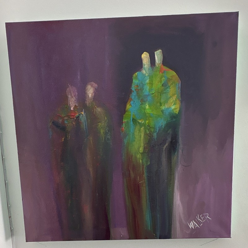 Robin Walker Signed Original OOAK Abstract Figures Painting on Canvas, Unframed