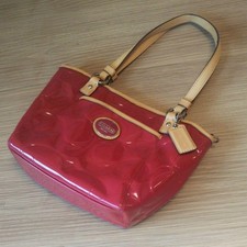 COACH Pink Patent Leather Shoulder Bag Silver Hardware Women Outlet Tote