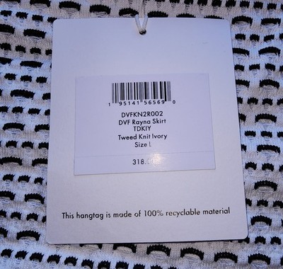 Diane Von Furstenberg Monochrome  Rayna Skirt Tweed Knit Ivory Size Large NWT!!!