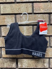 NWT Hanes Seamless Rib Crop Bralette Wireless Pullover ComfortFlex Black, S