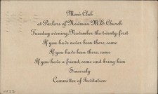 Postal Card Written Invitation: Parlors of Newman M.E. Church 1911 Grants Pass