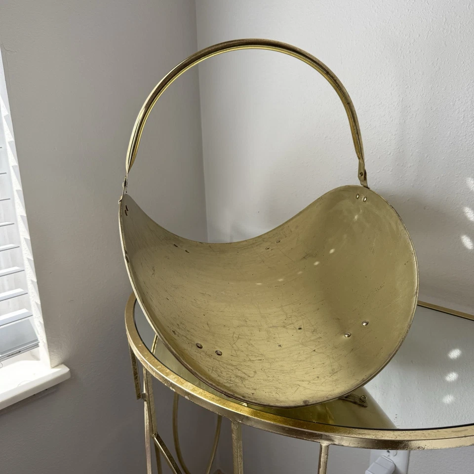 Suporte de acender vintage grande lareira madeira tronco latão cesta pé de leão - Imagem 3 de 4