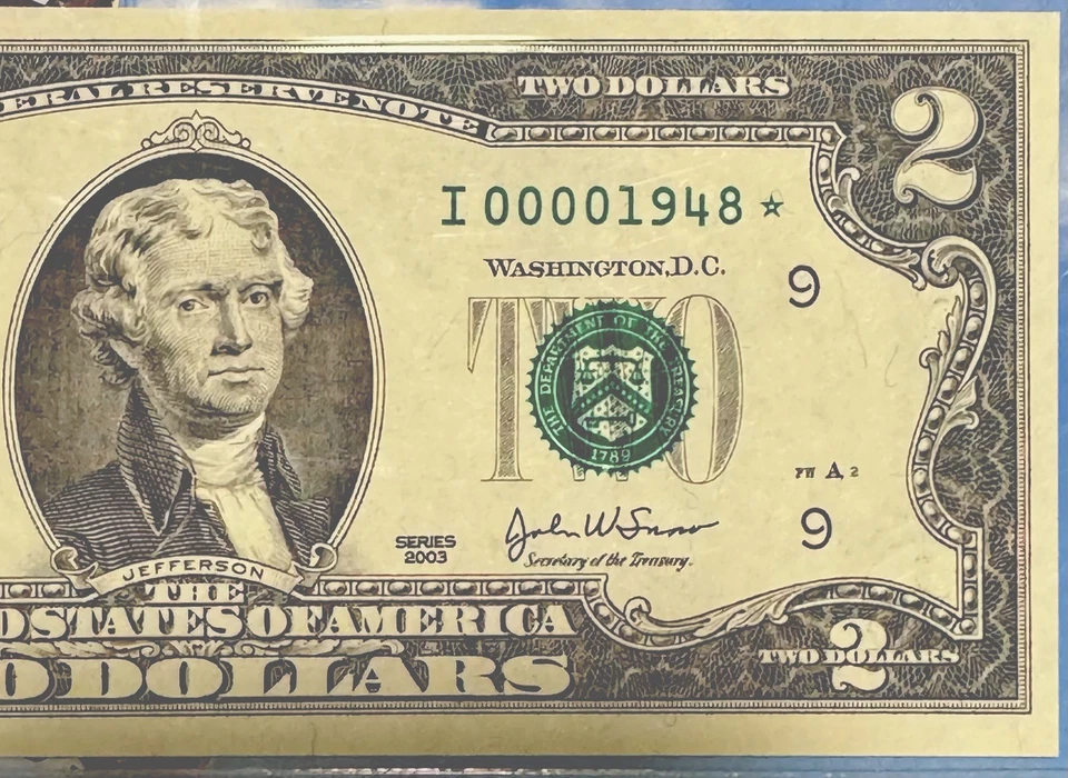 2003 2$ Minneapolis Star note Fr#1937-I PCGS 65 Gem PPQ Fancy Low Number - Image 2 of 4