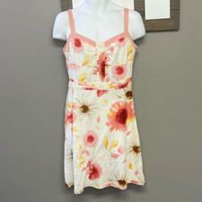 Ann Taylor Petites Cream Floral Lined Cotton Sundress- 10P