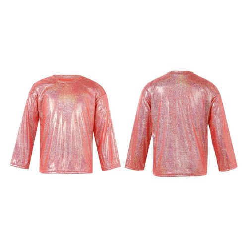 Kids Girls Boys Shiny Metallic T-shirt Sparkly Jazz Dance Top Performance Blouse - Picture 46 of 126