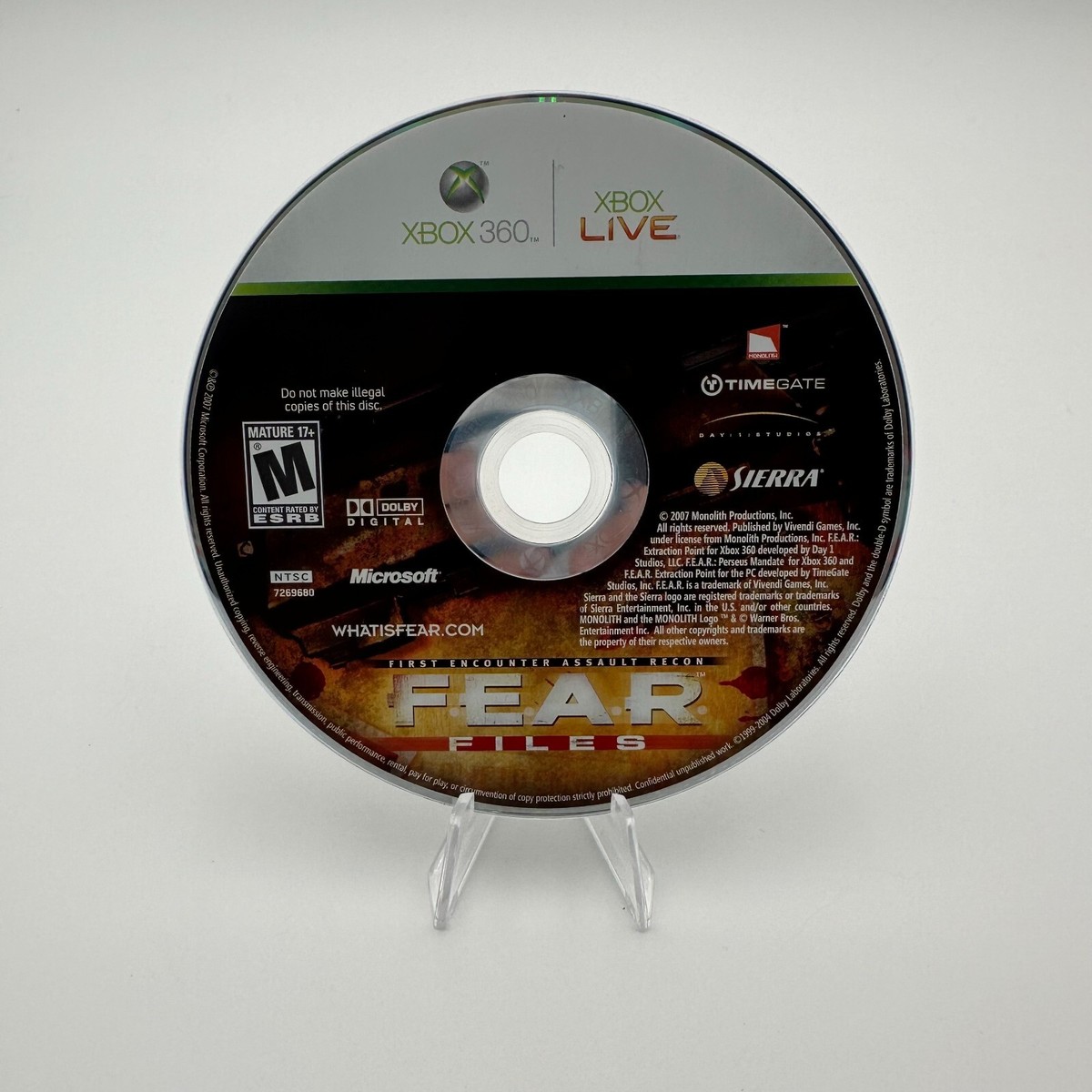 F.E.A.R. Files (Microsoft Xbox 360, 2007) Complete w/ Manual 
