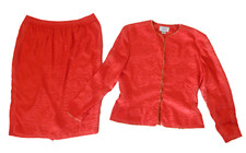 ADRIANNA PAPELL 100 SILK RED 2 PIECE SUIT SKIRT JACKET SIZE 12 14 HONG KONG