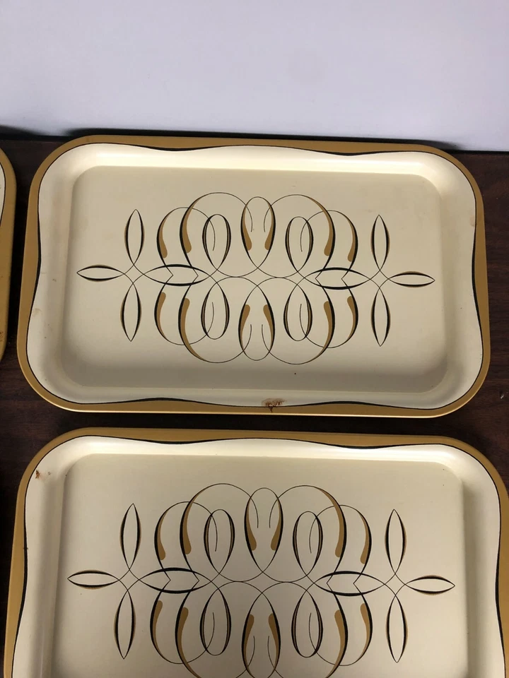 4 - vintage Cream & Tan Tin Serving Tray 14 1/4" Long 9" Wide - Image 4 of 4