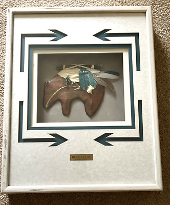 Framed & Matted Native American Art Copper Fetish Bear signed K-Bird 17'' x  21''