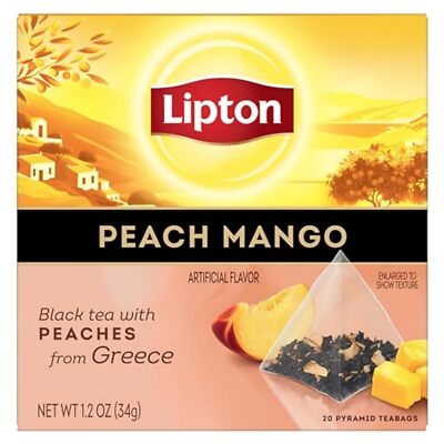 Lipton Black Tea Peach Mango, Pyramid Bags, Flavored Teabags 20 Bags