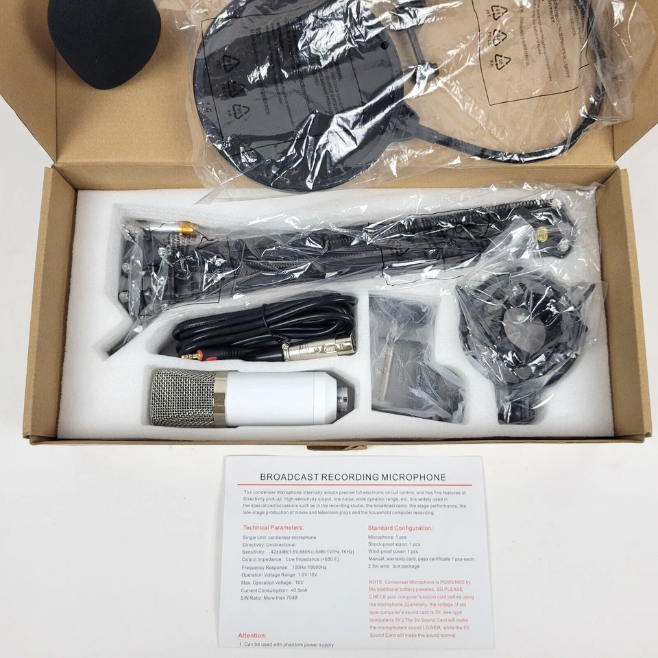 Condenser Microphone Kit Studio Recording Pro Filter Boom Arm Stand Shock Mount - Image 2 of 4