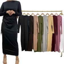 Elegant Women Bodycon Slim Dress Inner Abaya Gown Muslim Islamic Kaftan Robe