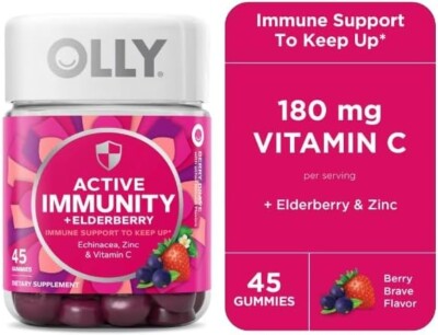 OLLY Immunity Gummy, Immune Support, Elderberry, Zinc, Vitamin C, 45 Count