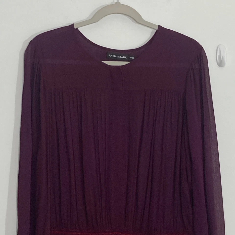 Vestido antik batik para mujer pequeño púrpura transparente cintura caída festival frawley mini Foto 2 de 4