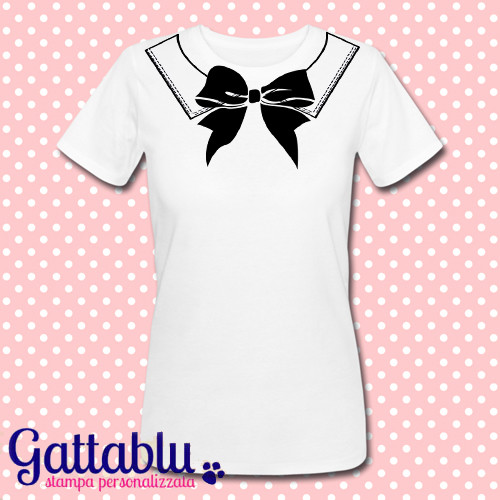 T-shirt donna con stampa finto colletto con nastro fiocco,  personalizzabile! | eBay