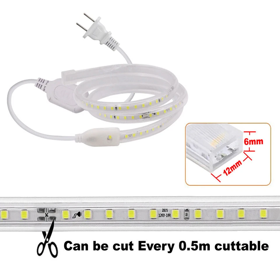 1-50m 110V LED Strip Light 2835 120LED/m Waterproof Flexible Rope Lights+US Plug - Image 4 of 4