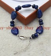 Natural 13x18mm Oval 5x8mm Abacus Blue Lapis lazuli Gemstone Bracelet 7.5''AAA