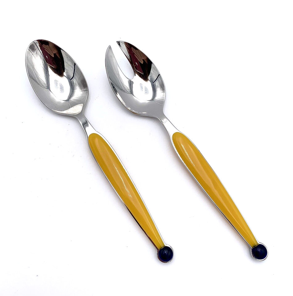 Rare VTG Yellow & Blue WMF Cromargan Fantasia Serving Fork & Spoon