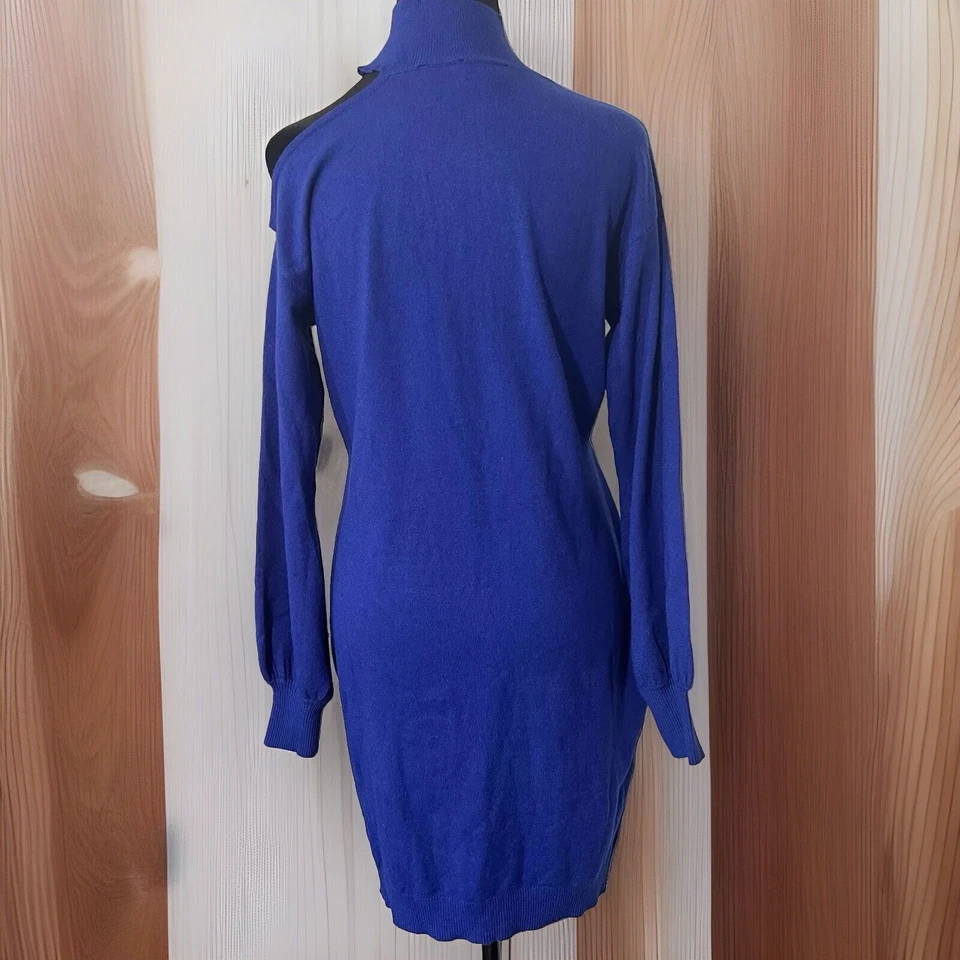 BEBE Crystal Rhinestone Logo Blue Long Sleeve Sweater Dress Large Y2K Bling — 第 3/4 张图片