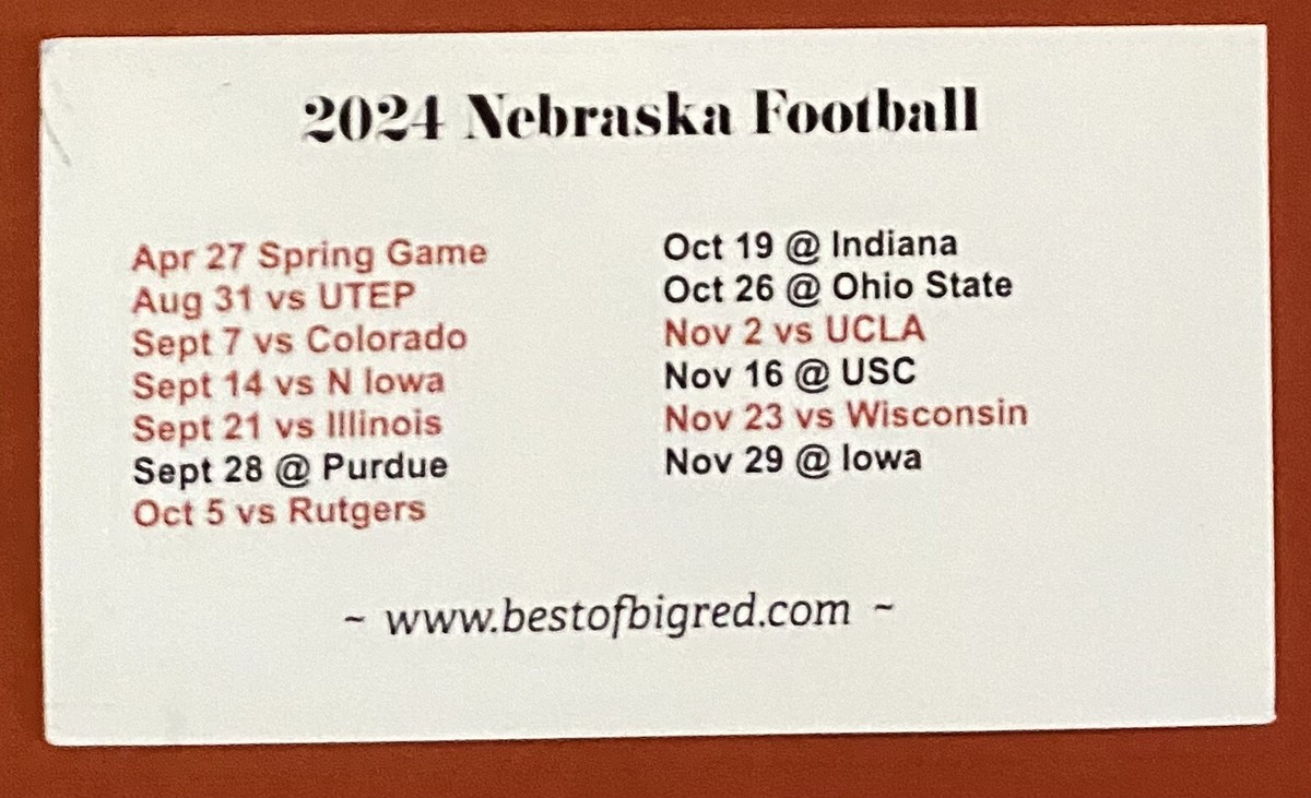 2024 NEBRASKA CORNHUSKERS Schedule 🏈 College Football Sked CARD