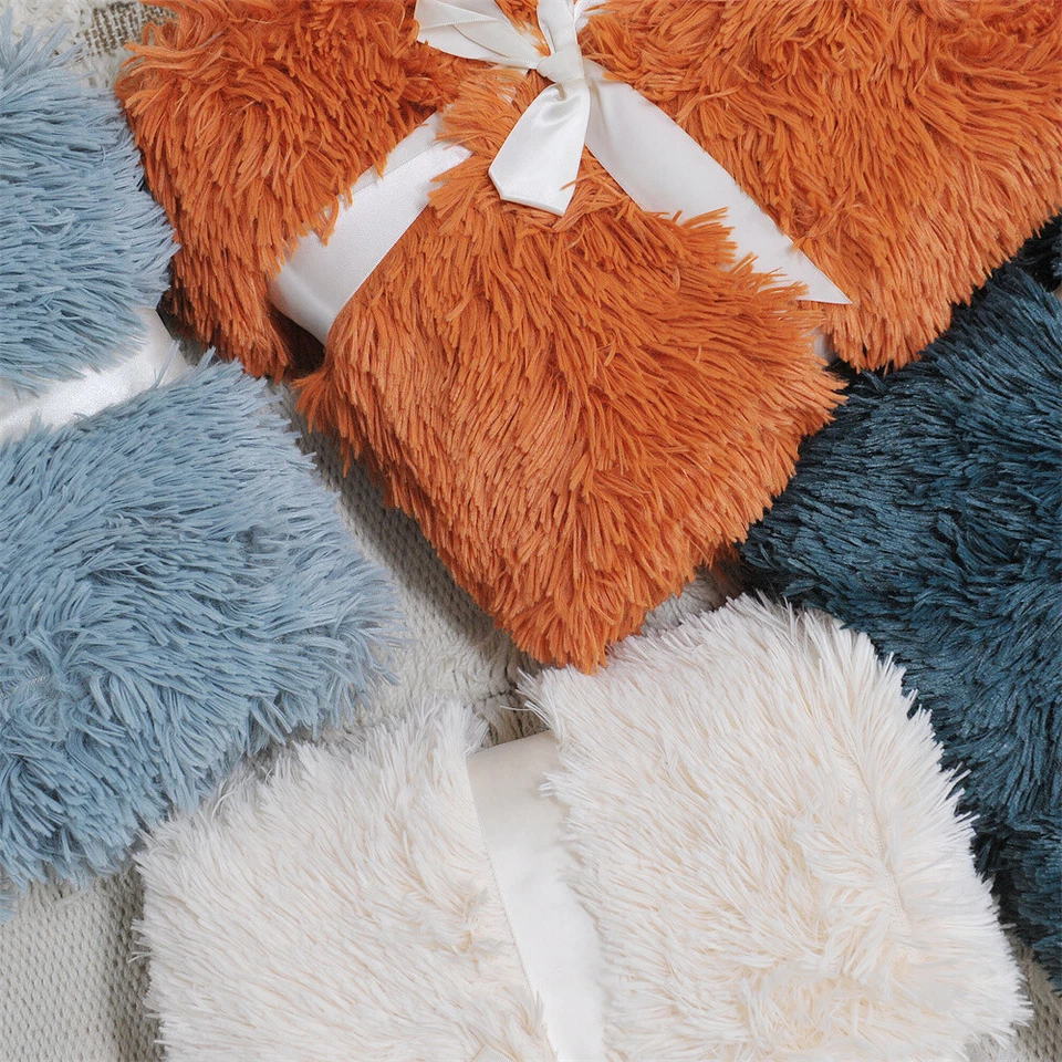 Manta peluda de piel sintética con 2 fundas de almohada - Juego de regalo suave, cálido y acogedor Foto 4 de 4