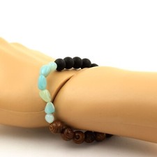 Brazilian Amazonite Bracelet + Matte Black Onyx Beads + Wood