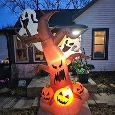 Gemmy Halloween Yard Inflatable Scary Tree w Ghosts Jack O'lanterns 8ft Tall