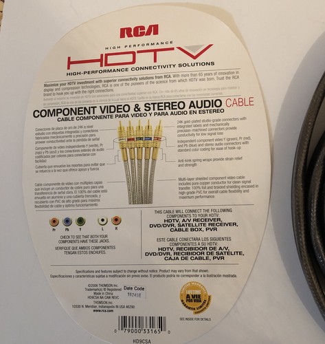 New HD9CSA RCA High-Performance HDTV Component Audio Video cables Gold Plated - Picture 2 of 3