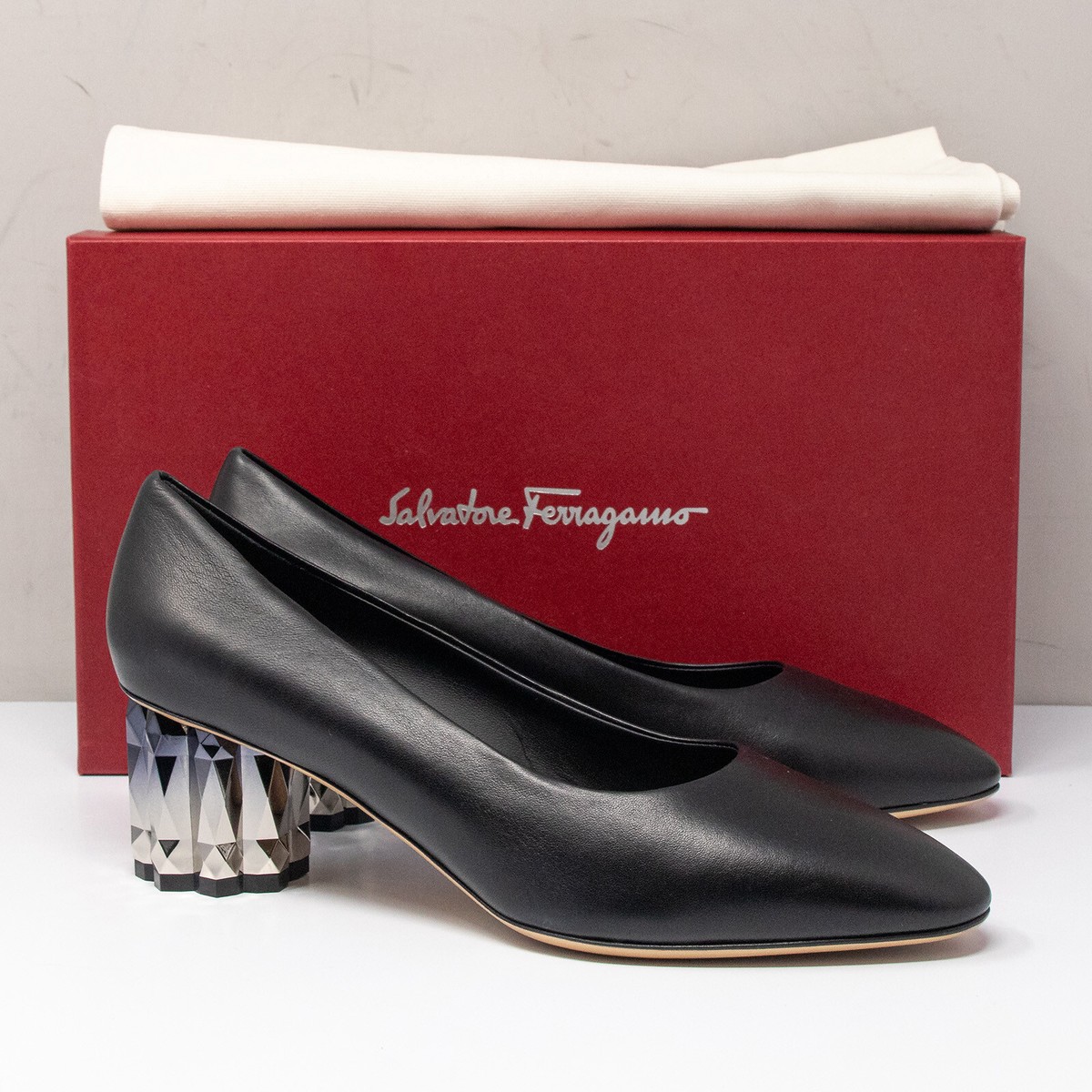 Salvatore Ferragamo Amina 55 Black Heels, Size 7.5 | eBay