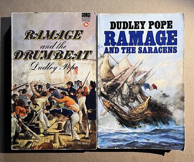 LOT OF 2 RAMAGE paperbacks by Dudley Pope RAMAGE AND THE DRUMBEAT + THE SARACENS