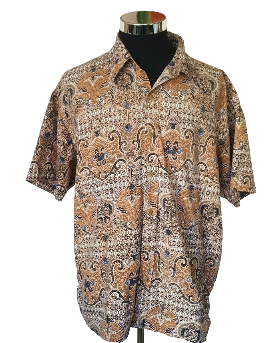 Fresh Groove Shirt Men's Size X-Large Retro Brown Paisley Cotton Button  Front