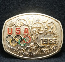 WF11126 NOS GREAT VINTAGE 1987 1988 U.S.A. OLYMPICS SPORTS BRASS BELT BUCKLE