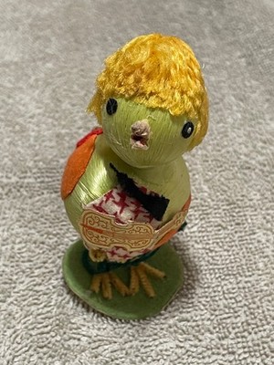 Silk Satin Spun Ball Easter Egg Chick Duck Bird Figurine Taiwan (read)