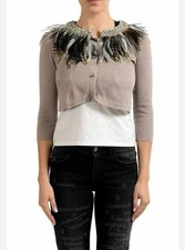 Just Cavalli Taupe Feather-Embellished Sweater